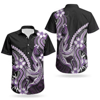 Purple Black Aloha Hawaii Couples Matching Long Sleeve Bodycon Dress and Hawaiian Shirt Polynesian Shark Tattoo Plumeria LT14 - Polynesian Pride