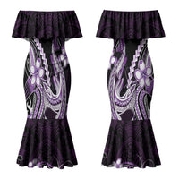 Purple Black Aloha Hawaii Family Matching Mermaid Dress and Hawaiian Shirt Polynesian Shark Tattoo Plumeria LT14 Mom's Dress Purple - Polynesian Pride