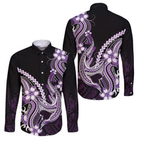 Purple Black Aloha Hawaii Family Matching Mermaid Dress and Hawaiian Shirt Polynesian Shark Tattoo Plumeria LT14 Dad's Shirt - Long Sleeve Purple - Polynesian Pride