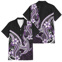Purple Black Aloha Hawaii Family Matching Off Shoulder Short Dress and Hawaiian Shirt Polynesian Shark Tattoo Plumeria LT14 Dad's Shirt - Short Sleeve Purple - Polynesian Pride