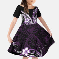 Purple Black Aloha Hawaii Family Matching Short Sleeve Bodycon Dress and Hawaiian Shirt Polynesian Shark Tattoo Plumeria