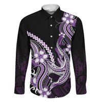 Purple Black Aloha Hawaii Family Matching Summer Maxi Dress and Hawaiian Shirt Polynesian Shark Tattoo Plumeria