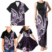 Purple Black Aloha Hawaii Family Matching Tank Maxi Dress and Hawaiian Shirt Polynesian Shark Tattoo Plumeria LT14 - Polynesian Pride