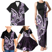 Purple Black Aloha Hawaii Family Matching Tank Maxi Dress and Hawaiian Shirt Polynesian Shark Tattoo Plumeria LT14 - Polynesian Pride