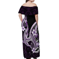Purple Black Aloha Hawaii Off Shoulder Maxi Dress Polynesian Shark Tattoo Plumeria LT14 - Polynesian Pride
