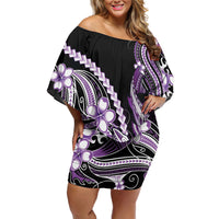 Purple Black Aloha Hawaii Off Shoulder Short Dress Polynesian Shark Tattoo Plumeria LT14 Women Purple - Polynesian Pride