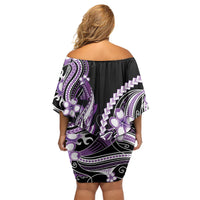 Purple Black Aloha Hawaii Off Shoulder Short Dress Polynesian Shark Tattoo Plumeria LT14 - Polynesian Pride