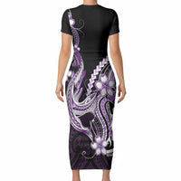Purple Black Aloha Hawaii Short Sleeve Bodycon Dress Polynesian Shark Tattoo Plumeria LT14 - Polynesian Pride