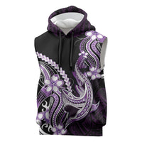 Purple Black Aloha Hawaii Sleeveless Hoodie Polynesian Shark Tattoo Plumeria