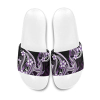 Purple Black Aloha Hawaii Slide Sandals Polynesian Shark Tattoo Plumeria