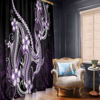 Purple Black Aloha Hawaii Window Curtain Polynesian Shark Tattoo Plumeria