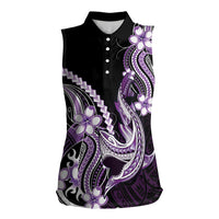 Purple Black Aloha Hawaii Women Sleeveless Polo Shirt Polynesian Shark Tattoo Plumeria