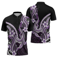 Purple Black Aloha Hawaii Zipper Polo Shirt Polynesian Shark Tattoo Plumeria