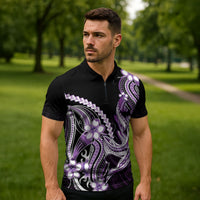 Purple Black Aloha Hawaii Zipper Polo Shirt Polynesian Shark Tattoo Plumeria LT14 - Polynesian Pride