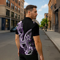 Purple Black Aloha Hawaii Zipper Polo Shirt Polynesian Shark Tattoo Plumeria LT14 - Polynesian Pride