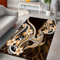 Orange Black Aloha Hawaii Area Rug Polynesian Shark Tattoo Plumeria