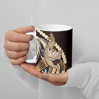 Orange Black Aloha Hawaii Ceramic Mug Polynesian Shark Tattoo Plumeria