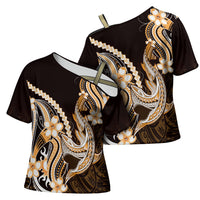 Orange Black Aloha Hawaii Cross Shoulder Shirt Polynesian Shark Tattoo Plumeria