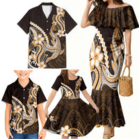 Orange Black Aloha Hawaii Family Matching Mermaid Dress and Hawaiian Shirt Polynesian Shark Tattoo Plumeria LT14 - Polynesian Pride