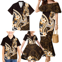 Orange Black Aloha Hawaii Family Matching Mermaid Dress and Hawaiian Shirt Polynesian Shark Tattoo Plumeria