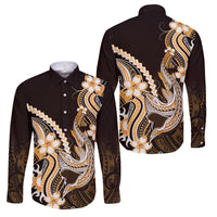 Orange Black Aloha Hawaii Family Matching Mermaid Dress and Hawaiian Shirt Polynesian Shark Tattoo Plumeria LT14 Dad's Shirt - Long Sleeve Orange - Polynesian Pride