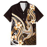 Orange Black Aloha Hawaii Family Matching Off The Shoulder Long Sleeve Dress and Hawaiian Shirt Polynesian Shark Tattoo Plumeria LT14 Dad's Shirt - Short Sleeve Orange - Polynesian Pride