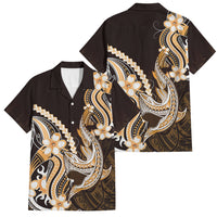 Orange Black Aloha Hawaii Family Matching Off The Shoulder Long Sleeve Dress and Hawaiian Shirt Polynesian Shark Tattoo Plumeria LT14 Dad's Shirt - Short Sleeve Orange - Polynesian Pride