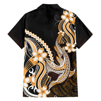 Orange Black Aloha Hawaii Family Matching Off The Shoulder Long Sleeve Dress and Hawaiian Shirt Polynesian Shark Tattoo Plumeria LT14 Dad's Shirt - Long Sleeve Orange - Polynesian Pride