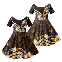 Orange Black Aloha Hawaii Family Matching Off The Shoulder Long Sleeve Dress and Hawaiian Shirt Polynesian Shark Tattoo Plumeria LT14 Daughter's Dress Orange - Polynesian Pride