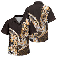 Orange Black Aloha Hawaii Family Matching Off The Shoulder Long Sleeve Dress and Hawaiian Shirt Polynesian Shark Tattoo Plumeria LT14 Son's Shirt Orange - Polynesian Pride