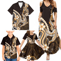 Orange Black Aloha Hawaii Family Matching Summer Maxi Dress and Hawaiian Shirt Polynesian Shark Tattoo Plumeria LT14 - Polynesian Pride