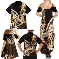 Orange Black Aloha Hawaii Family Matching Summer Maxi Dress and Hawaiian Shirt Polynesian Shark Tattoo Plumeria