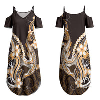 Orange Black Aloha Hawaii Family Matching Summer Maxi Dress and Hawaiian Shirt Polynesian Shark Tattoo Plumeria LT14 Mom's Dress Orange - Polynesian Pride
