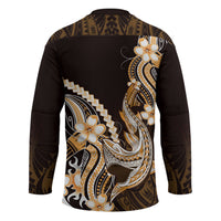 Orange Black Aloha Hawaii Hockey Jersey Polynesian Shark Tattoo Plumeria