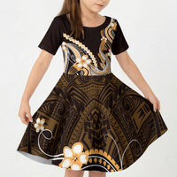 Orange Black Aloha Hawaii Kid Short Sleeve Dress Polynesian Shark Tattoo Plumeria LT14 KID Orange - Polynesian Pride