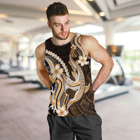 Orange Black Aloha Hawaii Men Tank Top Polynesian Shark Tattoo Plumeria