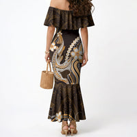 Orange Black Aloha Hawaii Mermaid Dress Polynesian Shark Tattoo Plumeria LT14 - Polynesian Pride