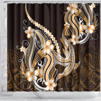 Orange Black Aloha Hawaii Shower Curtain Polynesian Shark Tattoo Plumeria