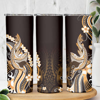Orange Black Aloha Hawaii Skinny Tumbler Polynesian Shark Tattoo Plumeria