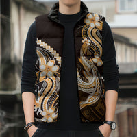 Orange Black Aloha Hawaii Sleeveless Puffer Jacket Polynesian Shark Tattoo Plumeria