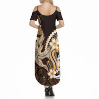 Orange Black Aloha Hawaii Summer Maxi Dress Polynesian Shark Tattoo Plumeria LT14 - Polynesian Pride