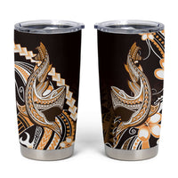 Orange Black Aloha Hawaii Tumbler Cup Polynesian Shark Tattoo Plumeria