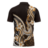 Orange Black Aloha Hawaii Zipper Polo Shirt Polynesian Shark Tattoo Plumeria LT14 - Polynesian Pride