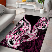 Pink Black Aloha Hawaii Area Rug Polynesian Shark Tattoo Plumeria