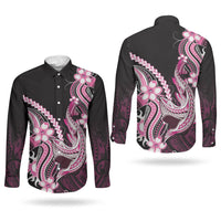 Pink Black Aloha Hawaii Couples Matching Puletasi and Long Sleeve Button Shirt Polynesian Shark Tattoo Plumeria LT14 - Polynesian Pride