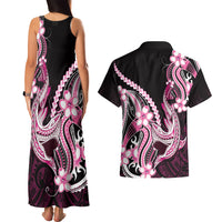 Pink Black Aloha Hawaii Couples Matching Tank Maxi Dress and Hawaiian Shirt Polynesian Shark Tattoo Plumeria LT14 - Polynesian Pride