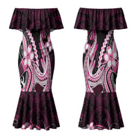 Pink Black Aloha Hawaii Family Matching Mermaid Dress and Hawaiian Shirt Polynesian Shark Tattoo Plumeria LT14 Mom's Dress Pink - Polynesian Pride