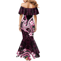 Pink Black Aloha Hawaii Family Matching Mermaid Dress and Hawaiian Shirt Polynesian Shark Tattoo Plumeria