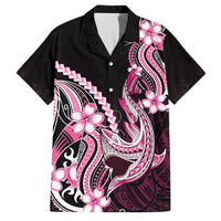 Pink Black Aloha Hawaii Family Matching Off The Shoulder Long Sleeve Dress and Hawaiian Shirt Polynesian Shark Tattoo Plumeria LT14 Dad's Shirt - Short Sleeve Pink - Polynesian Pride
