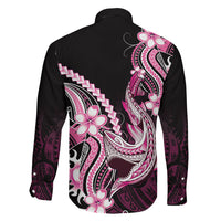 Pink Black Aloha Hawaii Family Matching Off Shoulder Short Dress and Hawaiian Shirt Polynesian Shark Tattoo Plumeria LT14 Son's Shirt Pink - Polynesian Pride